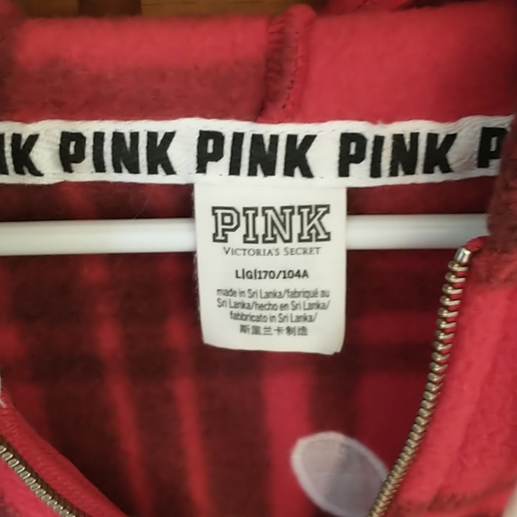RARE PINK Victoria's Secret Faux Polar Fleece Red & Black Plaid Half-Zip Hoodie - Picture 5 of 8